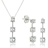 Past Present Future Simulated Diamond CZ Pendant/Earring Silver Jewelry set - Perfect Bridesmaid Gift !