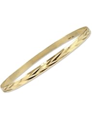14k Yellow Gold, Women Lady Simple Slip On Bangle Bracelet With Sparkly Cuts