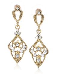 Downton Abbey "Gilded Age Carded" Gold-Tone Edwardian Filigree Kite Crystal Accent Drop Earrings
