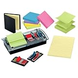 Post-it® Notes Dispenser, Pop-up, 3 Inches x 3 Inches, Black per Clear Top, Starter Kit, Includes Pop-up Refills, Flags, FREE Super Sticky