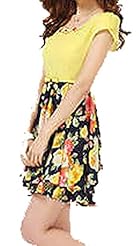 Sexy Bubble Dress Short Sleeves Knee Length Chiffon Floral Print Fitted  Shirt  Dress