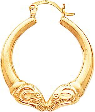 14K Yellow Gold Ram Hoop Earrings Polished Jewelry