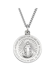 Round Miraculous Medal Necklace in Solid Sterling Silver 12.00 MM
