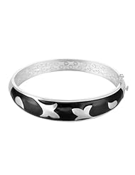Sterling Silver and Black Epoxy Wispy Flowers Bracelet