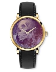 SPRAWL Aanalog Fashion Series Gold Ladies Watches of Genuine Black Leather Strap,Unique Wrist Watch for Women Girls Designed with Skull