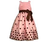 Bonnie Jean Little Girls 4-6X PINK BROWN GRADED DOT SHIRRED SHANTUNG Special Occasion Party Dress