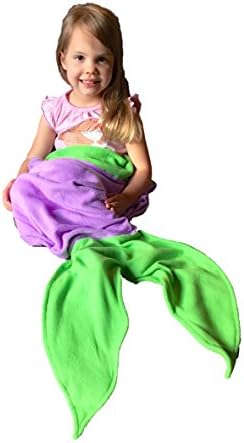 Mermaid Tail Blanket Softest Comfy Cozy Fleece for Kids (Purple and Green)