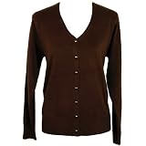 Brown V-neck Long Sleeve Knit Cardigan Sweater