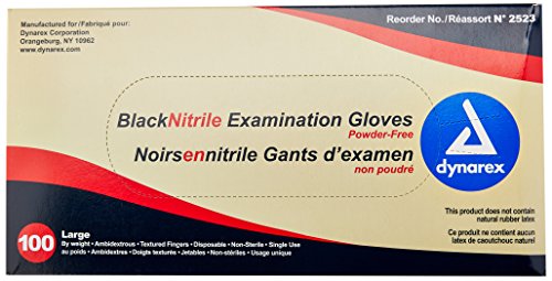 Dynarex 2523 nitrile exam gloves, large, black  (pack o…