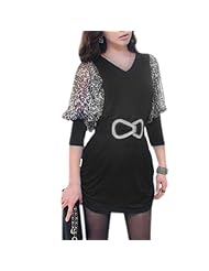 V-neck Chiffon/Polyester 3/4 Sleeves Leopard Print Belted  Dress