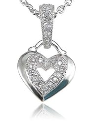 Sterling Silver Cubic Zirconia Pave Heart Keyhole Pendant Necklace