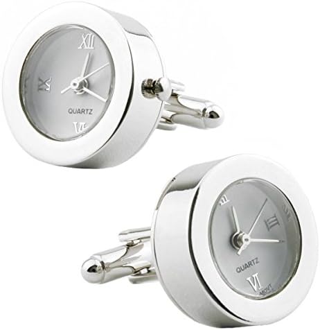 Cufflinksman® White and Silver Tone Working Watch Cufflinks