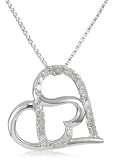 Sterling Silver Diamond Double Heart Pendant Necklace (1/6 cttw, H-I Color, I2 Clarity), 18