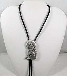 Diamondcut Pewter Howling Coyote, Moon Bolo Tie