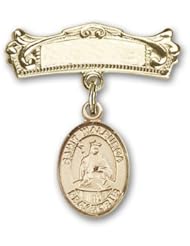 Gold Filled Baby Badge with St. Walburga Charm and Arched Polished Badge Pin