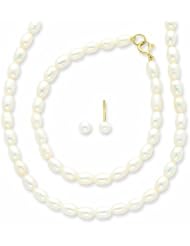 Genuine 14K Yellow Gold White Fresh Water Cultured Pearl 14 In. Necklace, Bracelet & Earrings Set 100% Satisfaction Guaranteed.