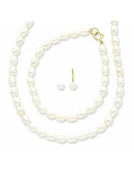 14K Gold White FW Cultured Pearl 14 in. Necklace, Bracelet & Earrings Set"