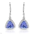 Earrings With 3.53ctw Precious Stones - Genuine Clean Diamonds and Tanzanites Well Made in 14K White Gold Length 27.5mm