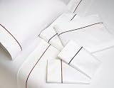 Cal King Bed Sheet Set - White with Brown Piping Maxicale 750TC - 10JU754WHB