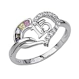 .925 Sterling Silver CZ Sweet 15 Heart Womens Ring