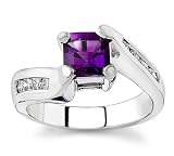 18k White Gold Square Amethyst and Diamond Ring (H/SI2, 1/3 ct. tw.)