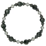 Spring Hematite Tone and Black Diamond Color Stretch Bracelet