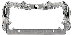 License Plate Frame Chrome - Ying Yang Dragons