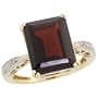 10k Gold Rectangular Stone Ring, w/ 0.05 Carat Brilliant Cut Diamonds & 6.97 Carats (12x10mm) Emerald Cut Garnet Stone, 1/2 in. (13mm) wide, size 9