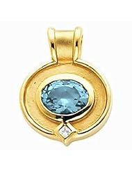 18K Yellow Gold Oval Cut Aquamarine and Diamond Pendant -- LIFETIME WARRANTY