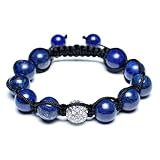 Bling Jewelry Lapis Lazuli Gemstone Unisex Macrame Bracelet Swarovski Crystal Beads 12mm