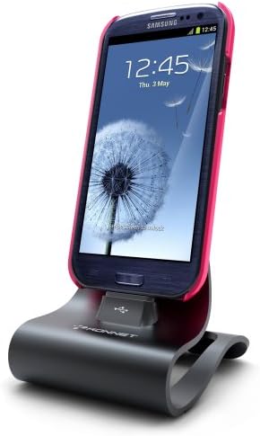Konnet KN-8328 iCrado Pro Metal Charging Stand / Kit with Charge and Sync Cable for Samsung Galaxy S III, II, Note - Retail Packaging - Black