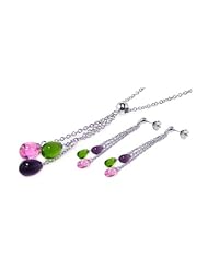Nickel Free Sterling Silver Pendant & Earring Sets Multi Colored Hanging CZ Set