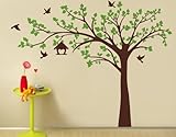 Pop Decors Removable Vinyl Art Wall Decals Mural for Nursery Room, Big Tree with Love Birds Brown an