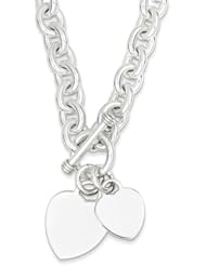 Sterling Silver 7.75in Engravable Heart Disc on Fancy Link Toggle Bracelet