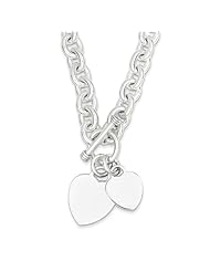 Sterling Silver 18in Engravable Heart Disc on Fancy Link Toggle Necklace