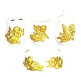 GOLD CHERUB 3-D Ceramic Bathroom Bath Accessories Set NEW!