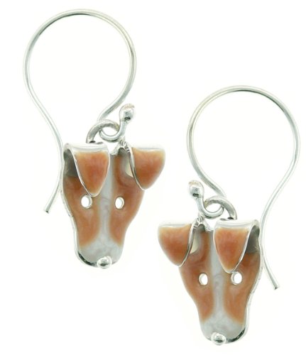 Jack Russell Terrier Dog Enamel & Sterling Silver Dangle Earrings