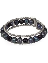 Honora Sterling Silver 8-9MM Black Ringed Freshwater Cultured Pearl with Black Onyx Cuff Bracelet