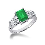 14k White Gold Emerald & Diamond Ring