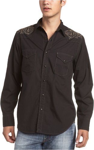 Lucky Brand Men's Ebroidered Western Shirt,Black,Small
