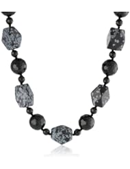 Fancy Faceted Snowflake with 14Mm and 6Mm Faceted Black Agate Beads Accented, Sterling Silver Ball Clasp Necklace, 18"