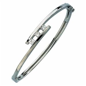 14kt White Gold Three Stone Diamond Bangle Bracelet