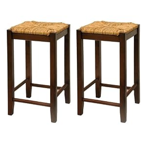 Bar Stool, 24-Inch Rush Seat Walnut Finish S 2 by Winsome