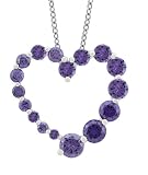 Platinum Plated Sterling Silver Purple Cubic Zirconia Journey Heart-Shaped Pendant, 16+2 Extender