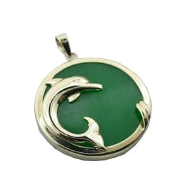 Green Jade Surfacing Dolphin Pendant, 14k Gold by Jade Birthstones
