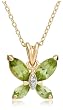 Yellow Gold Plated Sterling Silver Peridot and Diamond Accent Butterfly Pendant Necklace, 18"