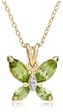 Yellow Gold Overlay Sterling Silver Peridot & Diamond Accent Butterfly Pendant, 18"