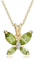 Yellow Gold Overlay Sterling Silver Peridot & Diamond Accent Butterfly Pendant, 18"