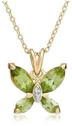 Yellow Gold Plated Sterling Silver Peridot and Diamond Accent Butterfly Pendant Necklace, 18"