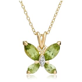 Yellow Gold Overlay Sterling Silver Peridot & Diamond Accent Butterfly Pendant, 18